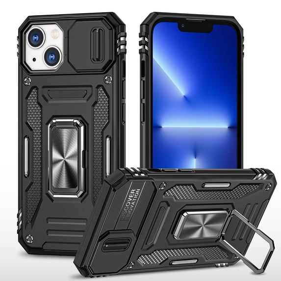 for iPhone 14 Plus Case with 360° Rotate Ring Kickstand & Sliding Camera Cover & Support Magnetic Car Mount Holder Military Grade Drop Protection Case for iPhone 14 Plus, Black