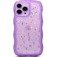 thumbnail image 1 of for iPhone 14 Plus Case 6.7" Curly Wave Edge Design Transparent Bling Glitter Star Shiny Case Cute Clear Transparent Full Protection Soft TPU Shockproof Phone Cover for Women Girls, Purple, 1 of 14