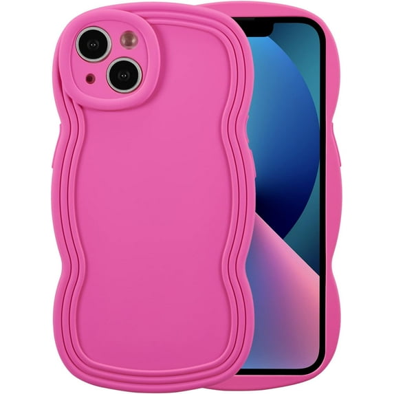 for iPhone 14 Plus Case 6.7 Inch Curly Wave Frame Phone Case Cute Design Color Aesthetic Phone Case Soft TPU Shockproof Protective Bumper Case Cover for Girls, Peachy