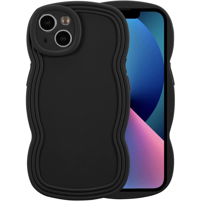 for iPhone 14 Plus Case 6.7 Inch Curly Wave Frame Phone Case Cute Design Color Aesthetic Phone Case Soft TPU Shockproof Protective Bumper Case Cover for Girls, Black