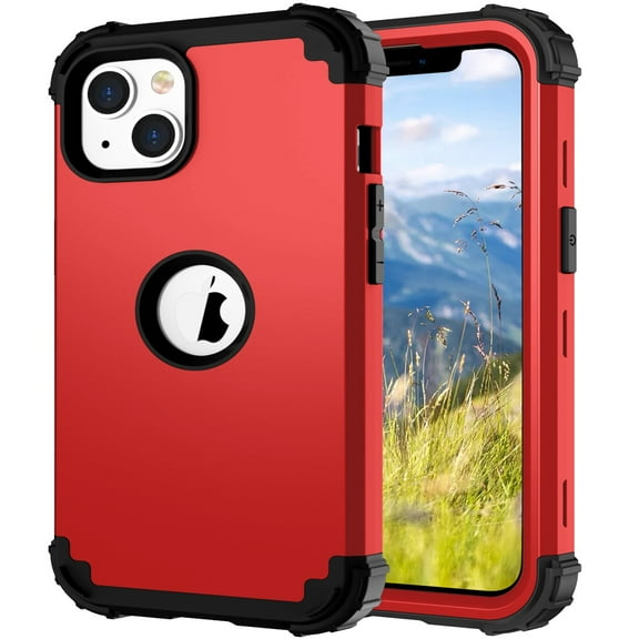 iPhone 14 Plus Case 6.7 inch 2022, Allytech Heavy Duty Hybrid Hard PC Back + Soft TPU Inner + Front PC Frame Drop Protection Case for iPhone 14 Plus 5G, Red