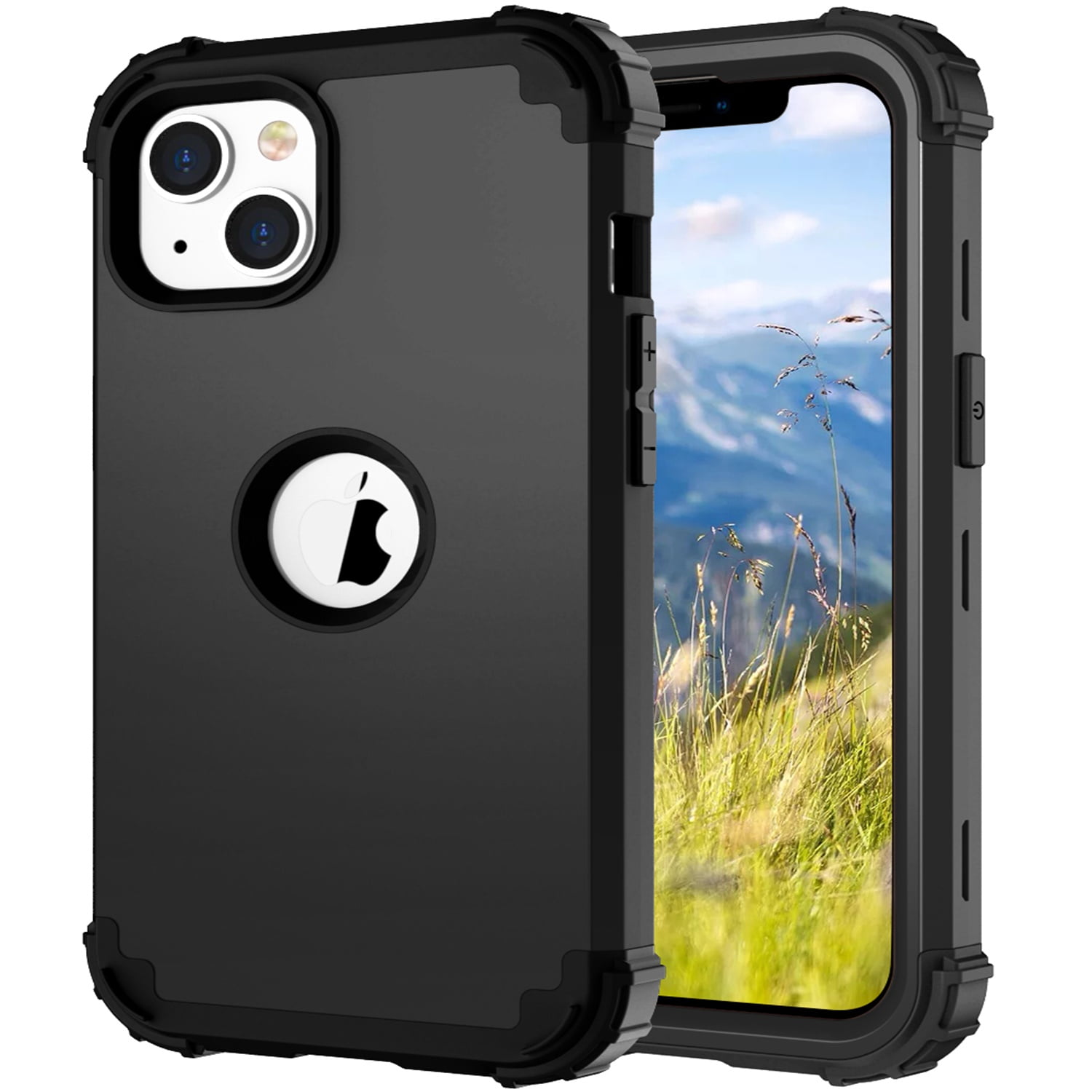 iPhone 14 Plus Case 6.7 inch 2022, Allytech Heavy Duty Hybrid Hard PC Back + Soft TPU Inner + Front PC Frame Drop Protection Case for iPhone 14 Plus 5G, Black