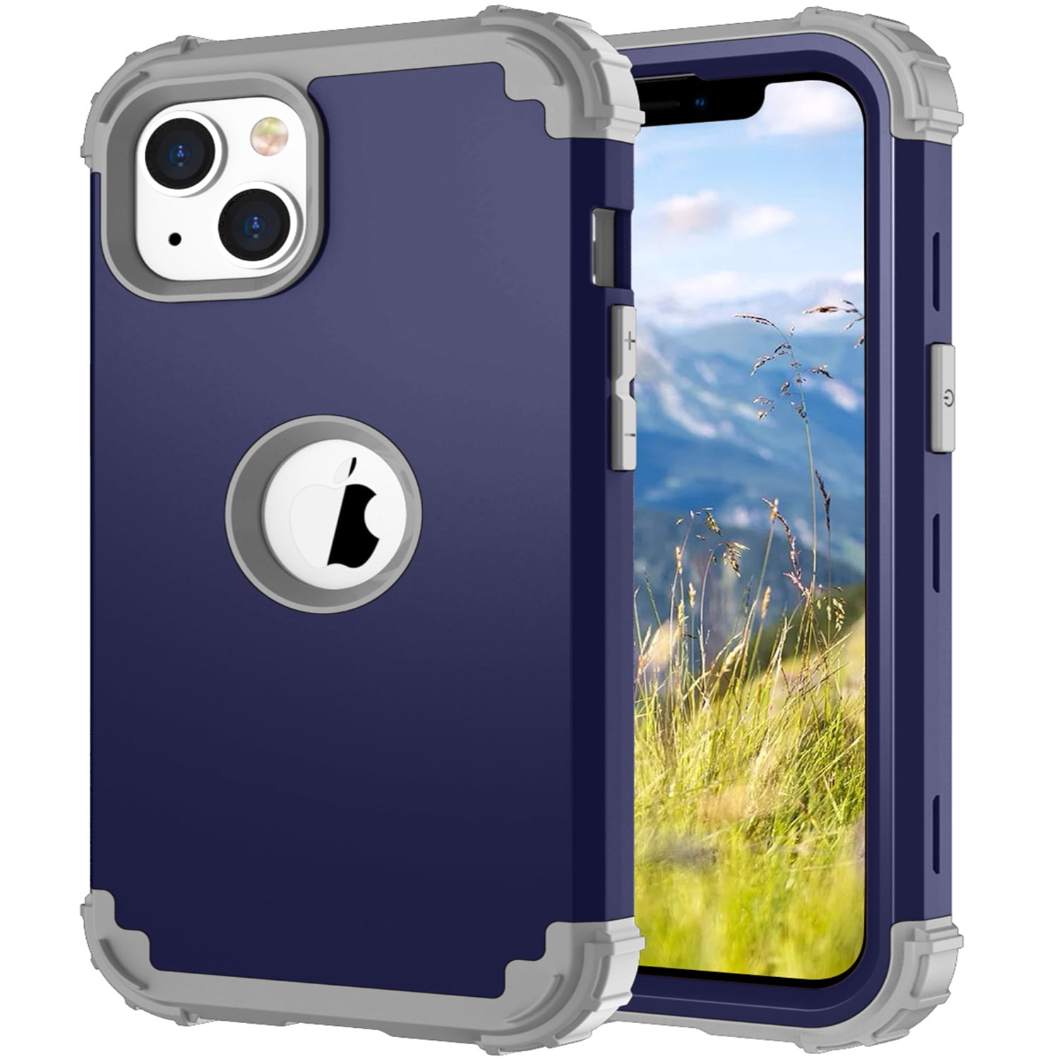 iPhone 14 Plus Case 6.7 inch 2022, Allytech Heavy Duty Hybrid Hard PC Back + Soft TPU Inner + Front PC Frame Drop Protection Case for iPhone 14 Plus 5G, Darkblue
