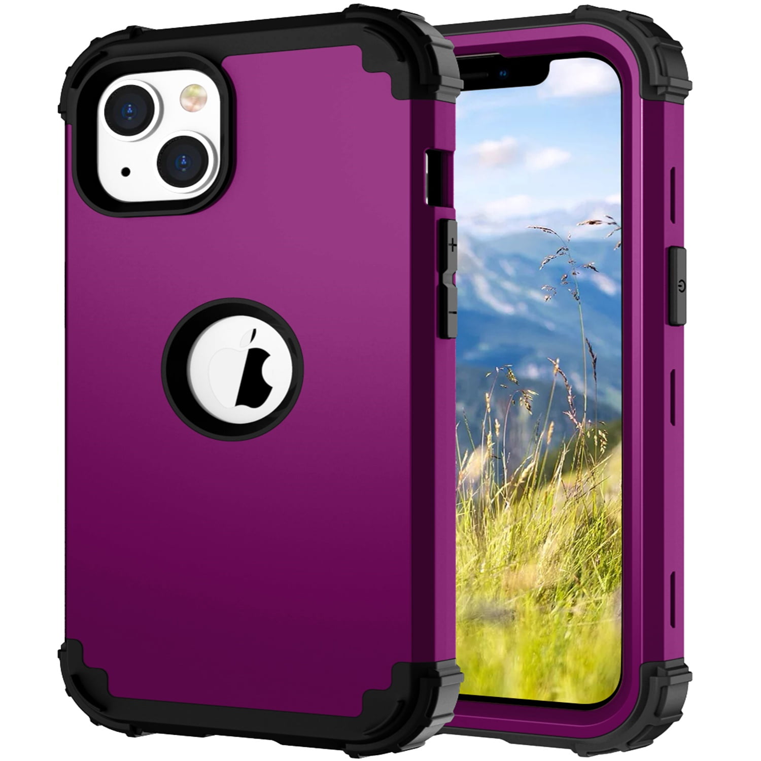 iPhone 14 Plus Case 6.7 inch 2022, Allytech Heavy Duty Hybrid Hard PC Back + Soft TPU Inner + Front PC Frame Drop Protection Case for iPhone 14 Plus 5G, Purple