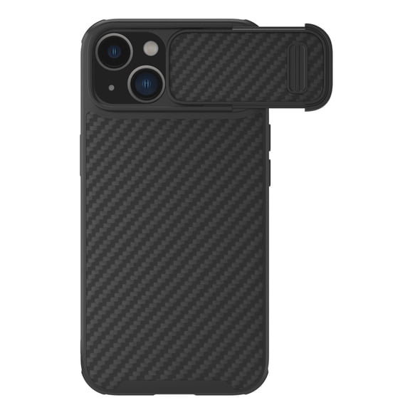 for iPhone 14 Plus Case with Camera Cover [Built-in Torsion Spring] Carbon Fiber Slim Fit Skin-friendly Shockproof Cover for Apple iPhone 14 Plus 6.7 inch,Black