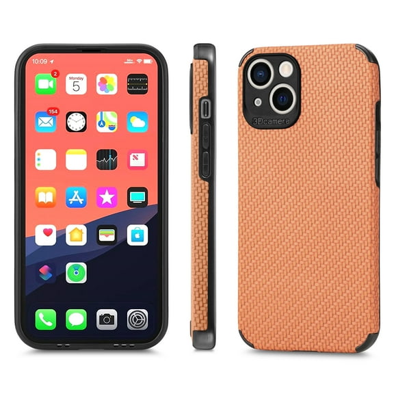 for iPhone 14 Plus Case, Carbon Fiber Leather Slim Protective Cover, Full Protection Strong Impact Resistance Smartphone Protection for iPhone 14 Plus, Brown