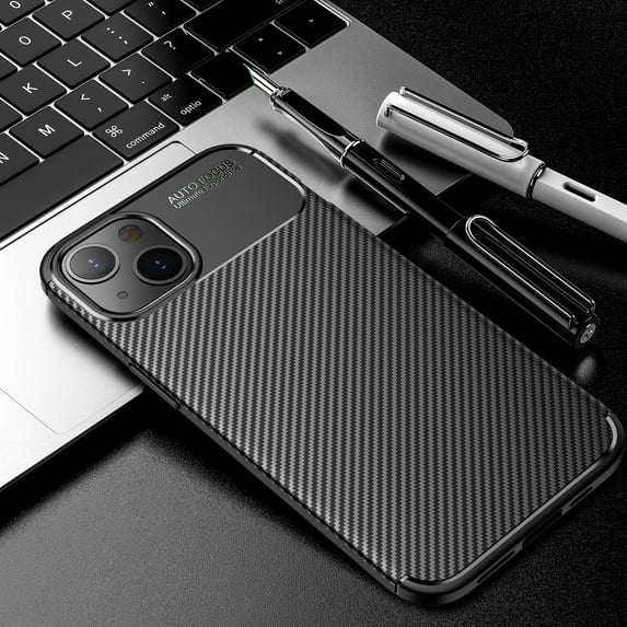 for iPhone 14 Plus Case Carbon Fiber Patterned, Military-Grade Drop Protection Cover, Slim Shockproof TPU Rubber for iPhone 14 Plus Anti-Scratch,Supports Wireless Charging,Black