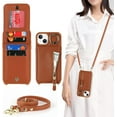 thumbnail image 1 of iPhone 14 Plus Case with Card Holder for Women, iPhone 14 Plus Phone Case Wallet with Strap Credit Card Slots Crossbody with Kickstand Zipper Shockproof Case for iPhone14Plus - Brown, 1 of 18