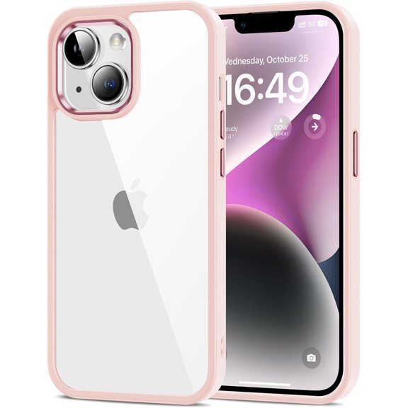 for iPhone 14 Plus Case Clear [Anti-Yellowing] Anti-Scratch Transparent Hard Back and Soft Edge [Military Grade Drop Protection] Shockproof Phone Cover - Pink