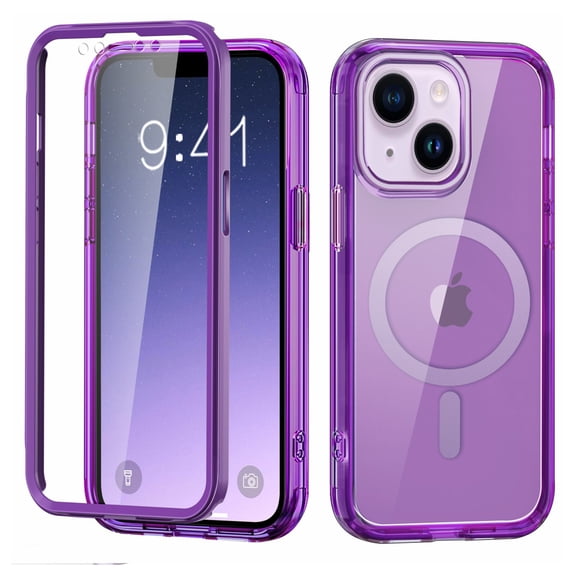 for iPhone 14 Plus Case, [Compatible with MagSafe] Full-Body Protection Anti-Scratch Case with Built-in Screen Protector, Front Cover TPU Frame Durable for iPhone 14 Plus Cover, Darkpurple
