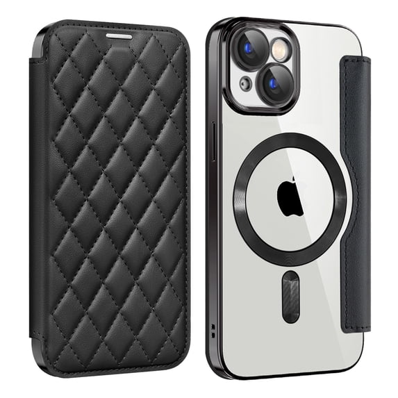 for iPhone 14 Plus Case Compatible with Magsafe, Slim Fit Flip Protective PU Leather Wallet Case with RFID Blocking Card Slot Build-in Len Protector for iPhone 14 Plus, Black