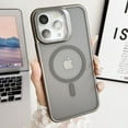 thumbnail image 1 of for iPhone 14 Plus Case, [Compatible with Magsafe] [with Invisible Camera Stand] Camera Glass Protector Drop Protection Anti-Yellowing Slim Thin Frosted Clear Case for Women Men, Gray, 1 of 8