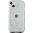 thumbnail image 1 of for iPhone 14 Plus Case, Cute Curly Wave Frame Shape Design Soft TPU Bling Glitter Star Shiny Phone Case with iPhone 14 Plus, Shockproof Protective Cover Case for Women Girls, Clear, 1 of 12
