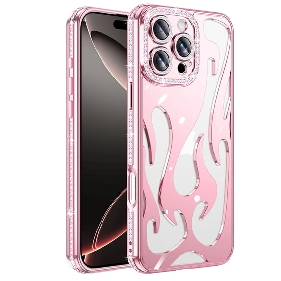 for iPhone 14 Plus Case with Diamond Frame & Hollow-out Back, Ultra Slim Lightweight PC Protective Phone Cover, Glitter Skin-Friendly Shockproof Cooling Design, Heat Dissipation, Rosegold