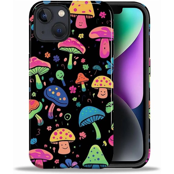 for iPhone 14 Plus Case, [Hybrid 2-Layer Hard Shell] Military-Grade Protection, All-Around Shockproof, Silicone Protective Phone Case for iPhone 14 Plus - Coloring Mushroom