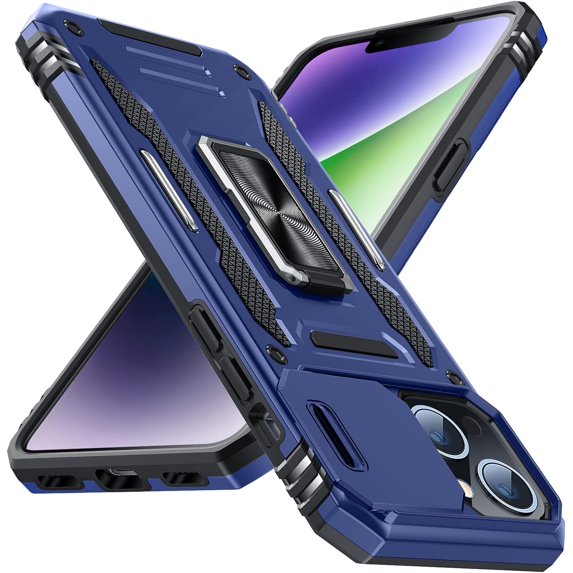 for iPhone 14 Plus Case with Kickstand with Camera Cover,Military-Grade Protection,Metal Ring Kickstand,Bumper Case for iPhone 14 Plus Case,Blue 5-IP14plus-03