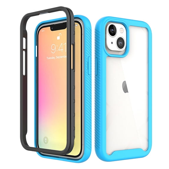 for iPhone 14 Plus Case, Luxury Dual Layer Shockproof Bumper Rugged Hybrid Heavy Duty Clear Drop Protective Durable Hybrid 2-layer Phone Case Cover for iPhone 14 Plus 6.7 inch, Lightblue
