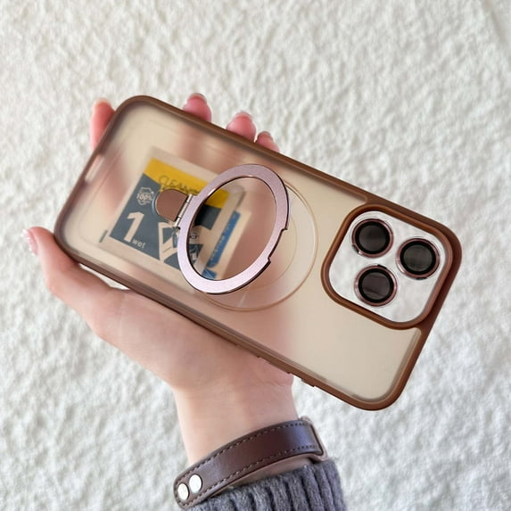for iPhone 14 Plus Case with Magnetic Invisible Stand Compatible with MagSafe Translucent Matte iPhone 14 Plus Case with Ring Holder for Women Men, Camera Lens Protection, Gold