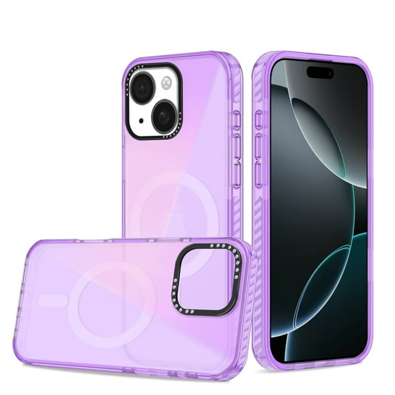 for iPhone 14 Plus Case Magnetic Phone Case Compatible with MagSafe, Soft TPU Bumper Hard Translucent Matte Back Slim Fit Grip Shockproof Protective Cover for Men Women Girls,Purple