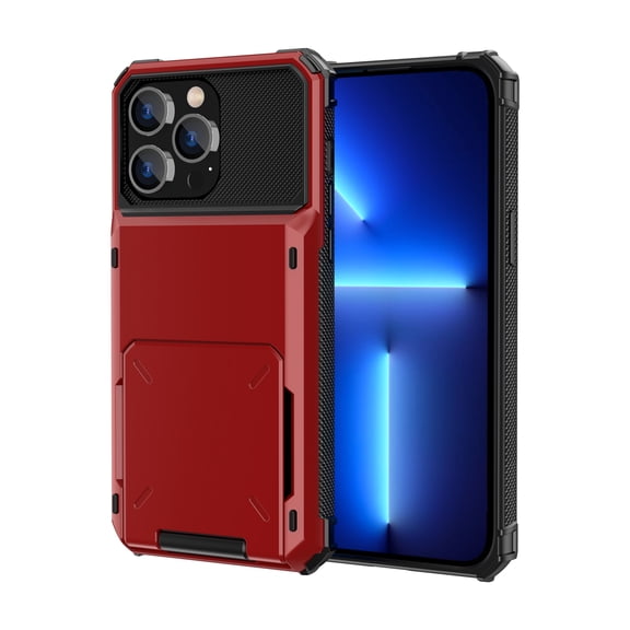 iPhone 14 Plus Case, Mantto Wallet Cover 5 Credit Card Slots Holder Flip Hidden Hard Rugged Dual Layer PC & TPU 2 in 1 Protection Hybrid Tough Back Armor Phone Skin For Apple iPhone 14 Plus, Red