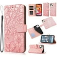 thumbnail image 1 of For iPhone 14 Plus Case, Premium Leather Magnetic Closure Flip Wallet Case with Card Holder Cash Slot Stand Function Embossed Flower Pattern Slim Shockproof Lanyard/Strap Cover,Rosegold, 1 of 7