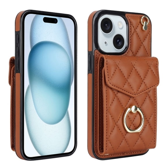 For iPhone 14 Plus Case Premium PU Leather Accordion Folding Wallet &Card Holder With RFID Shielding Material Phone Case With Adjustable Ring Holder And Detachable Crossbody & Wrist Strap,brown