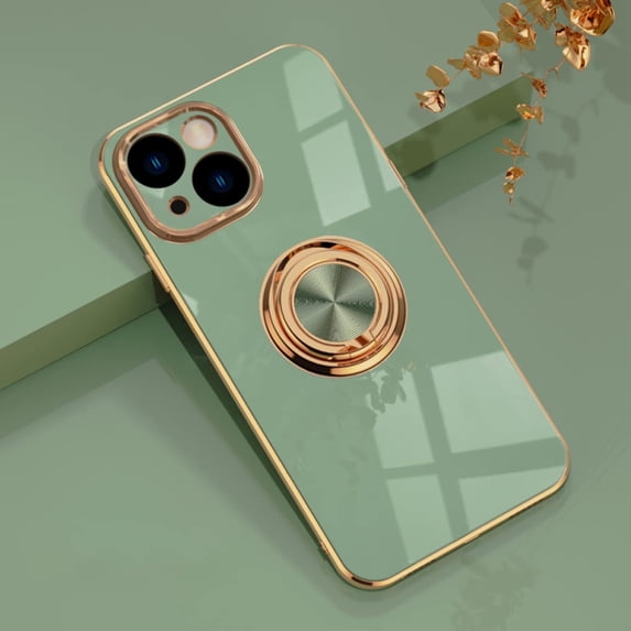 for iPhone 14 Plus Case with Ring Holder, 360 Rotatable Magnetic Kickstand Support Car Mount Slim Shockproof for Women Men Protective Phone Case for iPhone 14 Plus 6.7", Matcha Green/Gold