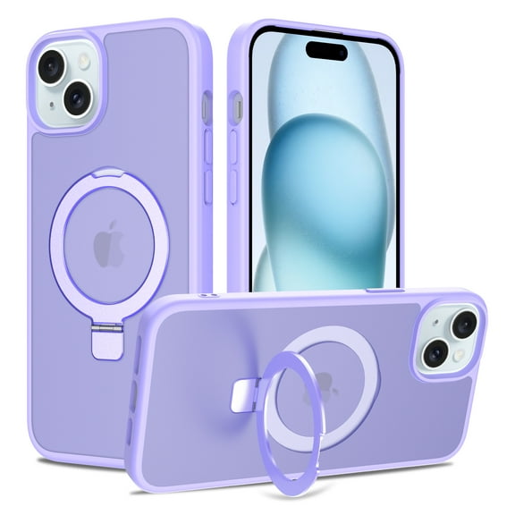 for iPhone 14 Plus Case with Ring Kickstand, Compatible with MagSafe, Ultra Slim Lightweight Drop Protective Cover, Luxury Shockproof Anti-Scratch Translucent Back Phone Case, Lightpurple
