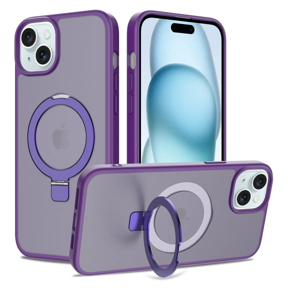 for iPhone 14 Plus Case with Ring Kickstand, Compatible with MagSafe, Ultra Slim Lightweight Drop Protective Cover, Luxury Shockproof Anti-Scratch Translucent Back Phone Case, Darkpurple