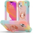 thumbnail image 1 of for iPhone 14 Plus Case with Ring Stand, Heavy Duty Military Grade Rugged Shockproof Silicone Rubber Magnetic Kickstand Holder Case for Women Girls For iPhone 14 Plus, Rainbow Pink, 1 of 6