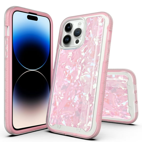 iPhone 14 Plus Case, Rosebono Hybrid Graphic Design Pattern Hard Back Pannel Cover Case For iPhone 14 Plus (Pink Shell)