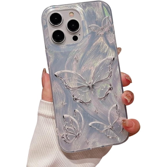 for iPhone 14 Plus Case, [Shiny Chrome Silver 3D Butterfly Case][Deluxe Laser Butterfly Case][Premium Fashion Case] PC+TPU Shockproof and Drop Resistant for Women and Girls 6.7