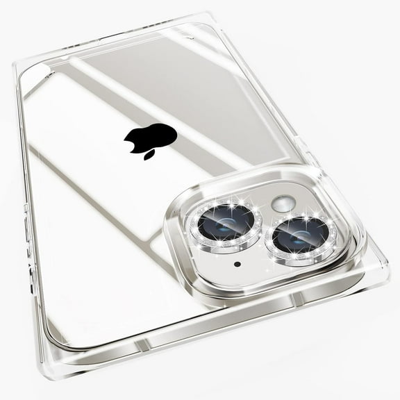 iPhone 14 Plus Case Silicone  Protective Case with Glitter Camera Protector Slim Thin Shockproof Flexible Women Girls Cute Phone Case for iPhone 14 Plus Clear