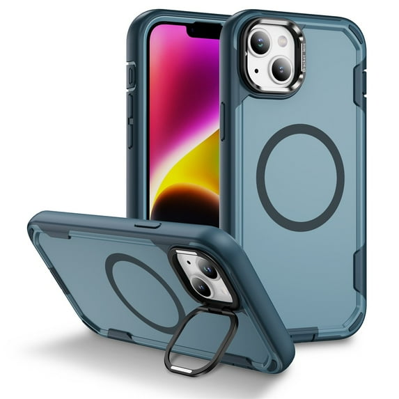 for iPhone 14 Plus Case with Stand, Compatible with MagSafe, Rugged Shockproof Military-Grade Drop Protection, Built-in Metal Camera Stand, Magnetic Phone Case for iPhone 14 Plus,Royal Blue