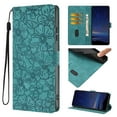 thumbnail image 1 of for iPhone 14 Plus Case, Wallet Case Flower Embossed Premium PU Leather Flip Protective Case Credit Card Holder Kickstand Magnetic Clasp Phone Cover Wrist Strap for iPhone 14 Plus, Green, 1 of 7