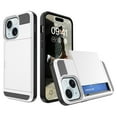 thumbnail image 1 of for iPhone 14 Plus Case Wallet Credit Card Holder ID Slot Sliding Door Hidden Pocket Men Anti-Scratch Dual Layer Hybrid Bumper Armor Protective Shell Back Cover For iPhone 14 Plus, White, 1 of 11