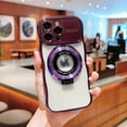 thumbnail image 1 of for iPhone 14 Plus Case Wave Edge Bumper with Rotatable Ring Stand Holder Compatible with MagSafe, Plating Clear Case with Camera Lens Protector Slim Phone Case for Women Girls, Darkpurple, 1 of 11