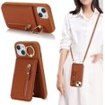 thumbnail image 1 of iPhone 14 Plus Case for Women with Card Holder, iPhone 14 Plus Phone Case Wallet with Strap,Crossbody Lanyard Cases with Credit Card Slots Kickstand with Ring Holder Stand Case,6.7 Inch,Brown, 1 of 13