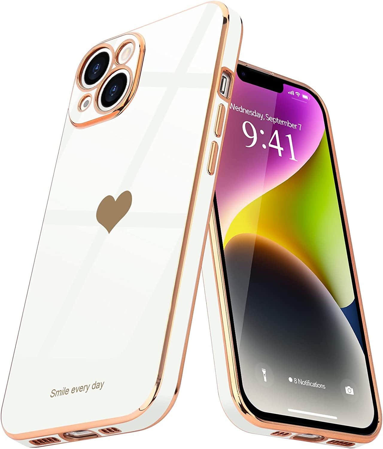 for iPhone 14 Plus Case for Women Girl Cute Love Heart Luxury Plating