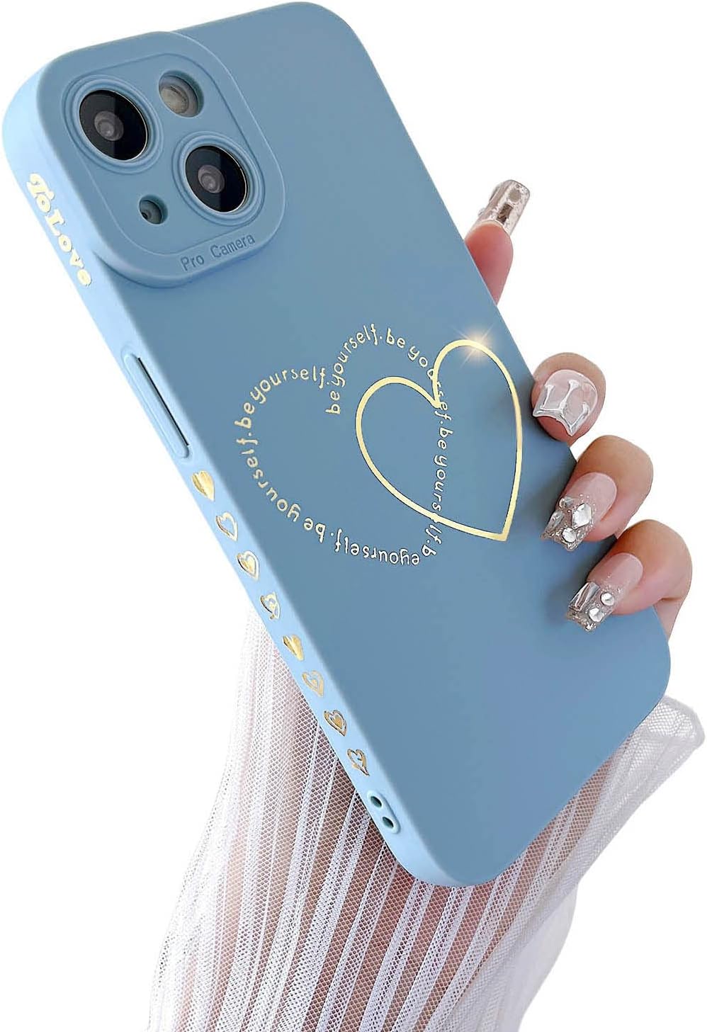 for iPhone 14 Plus Case for Women Girls Cute, Gold Plated Letter Double