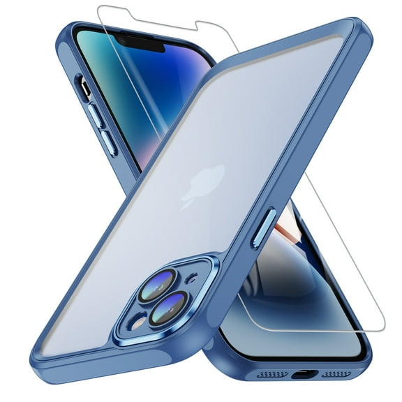iPhone 14 Plus Case, iPhone 14 Plus Screen Protector, Shockproof Transparent Clear Back Cover Shell Anti-Scratch Camera Lens Protector Bumper Case for Apple iPhone 14 Plus 6.7" - Blue