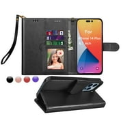 for iPhone 14 Plus Case, iPhone 14 Plus Wallet Case, iPhone 14 Plus Leather Case, EBIZCITY PU Leather Folio Flip Cover Magnetic Closure TPU Shockproof Protective Case Kickstand Strap -Black
