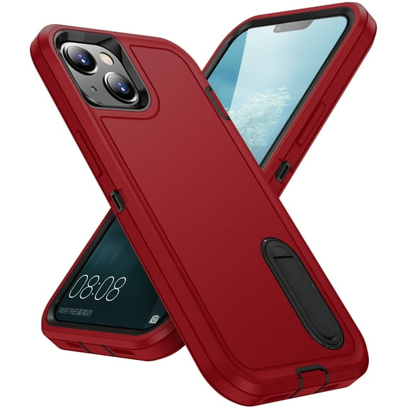 For iPhone 14 Plus Cover Military Grade Dual Layer Shockproof Phone Case Build With Kickstand Dustproof Drop Proof Protective Cover for iPhone 14 Plus 6.7"(Red/Black)