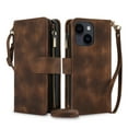 thumbnail image 1 of for iPhone 14 Plus Crossbody Case Wallet with Card Slots - PU Leather Case RFID Blocking Zipper Pocket Lanyard Wrist Strap Shockproof Protective Phone Cover for iPhone 14 Plus, Brown, 1 of 9