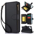 thumbnail image 1 of for iPhone 14 Plus Crossbody Wallet Case, RFID Blocking Case Wallet with Card Slots for Women, Fashion PU Leather Magnetic Clasp Zipper Wrist Strap Phone Cover for iPhone 14 Plus, Black, 1 of 11