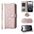 thumbnail image 1 of For iPhone 14 Plus Diamond Pattern PU Leather Wallet Case Magnetic Flip Cover Multi-Card Slots Pocket Kickstand With Detachable Shoulder Strap And Wrist Strap,Pink,For iPhone 14 Plus, 1 of 7