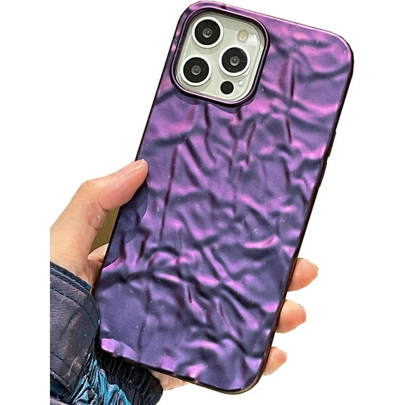 iPhone 14 Plus Glitter Case, Fashion Bling Glitter Purple Cute Soft Silicone Tin Foil 3D Pleats Women Girls Shockproof Soft Case Cover for iPhone 14 Plus