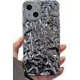 thumbnail image 1 of iPhone 14 Plus Glitter Case, Fashion Bling Glitter Silver Cute Soft Silicone Tin Foil 3D Pleats Women Girls Shockproof Soft Case Cover for iPhone 14 Plus, 1 of 9
