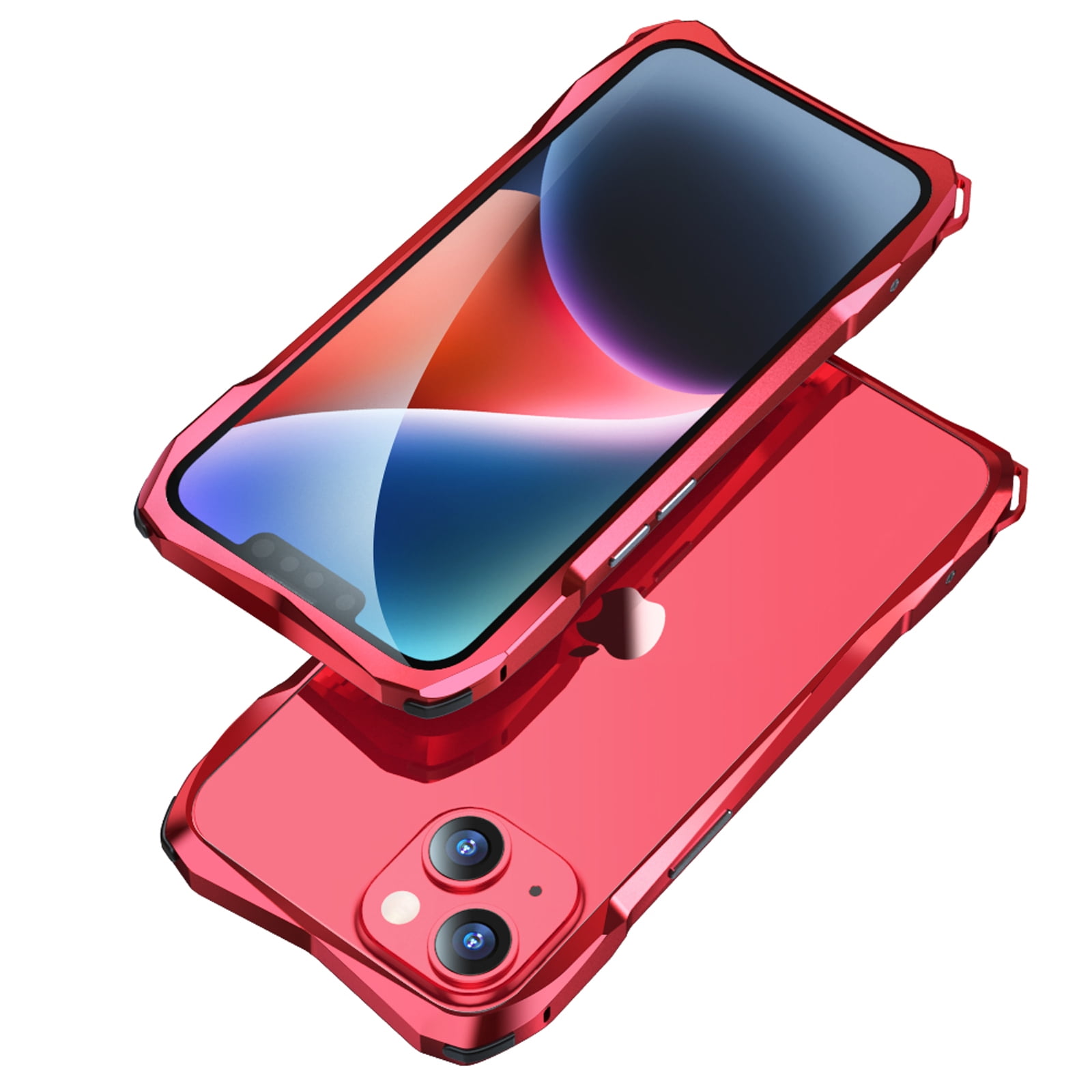 for iPhone 14 Plus with Lens Protector & Metal Bumper Frame & Carbon Fiber Back Patch Slim/Ultra-Thin Lightweight Minimalist Shockproof Protective Phone Accessories for iPhone 14 Plus, Red