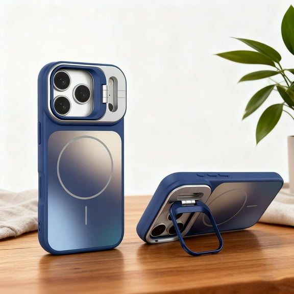 for iPhone 14 Plus Magnetic Case, Rugged Case with Kickstand, Compatible with Mag-Safe, Military-Grade Protection, Built-in Camera Lens Stand Phone Cover for iPhone 14 Plus, Blue